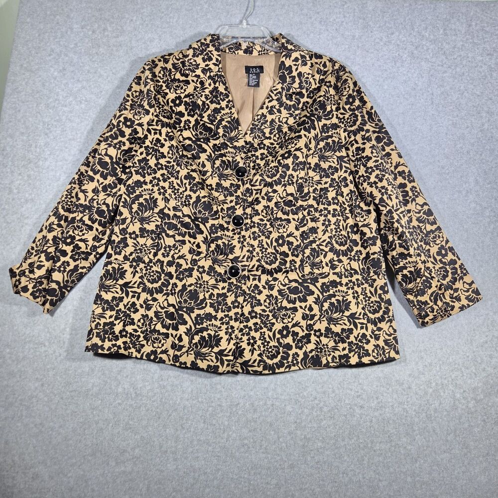 RQT Woman Womens Plus 2X Floral Blazer Jacket Cotton Stretch Tan Black Brocade